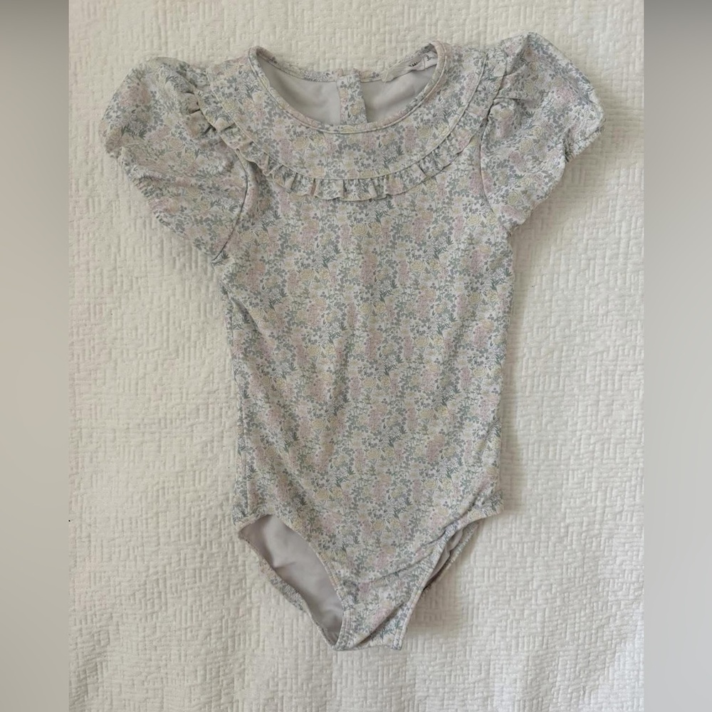 Girls' Floral Ruffle-Trim One-Piece Bodysuit in Pastel